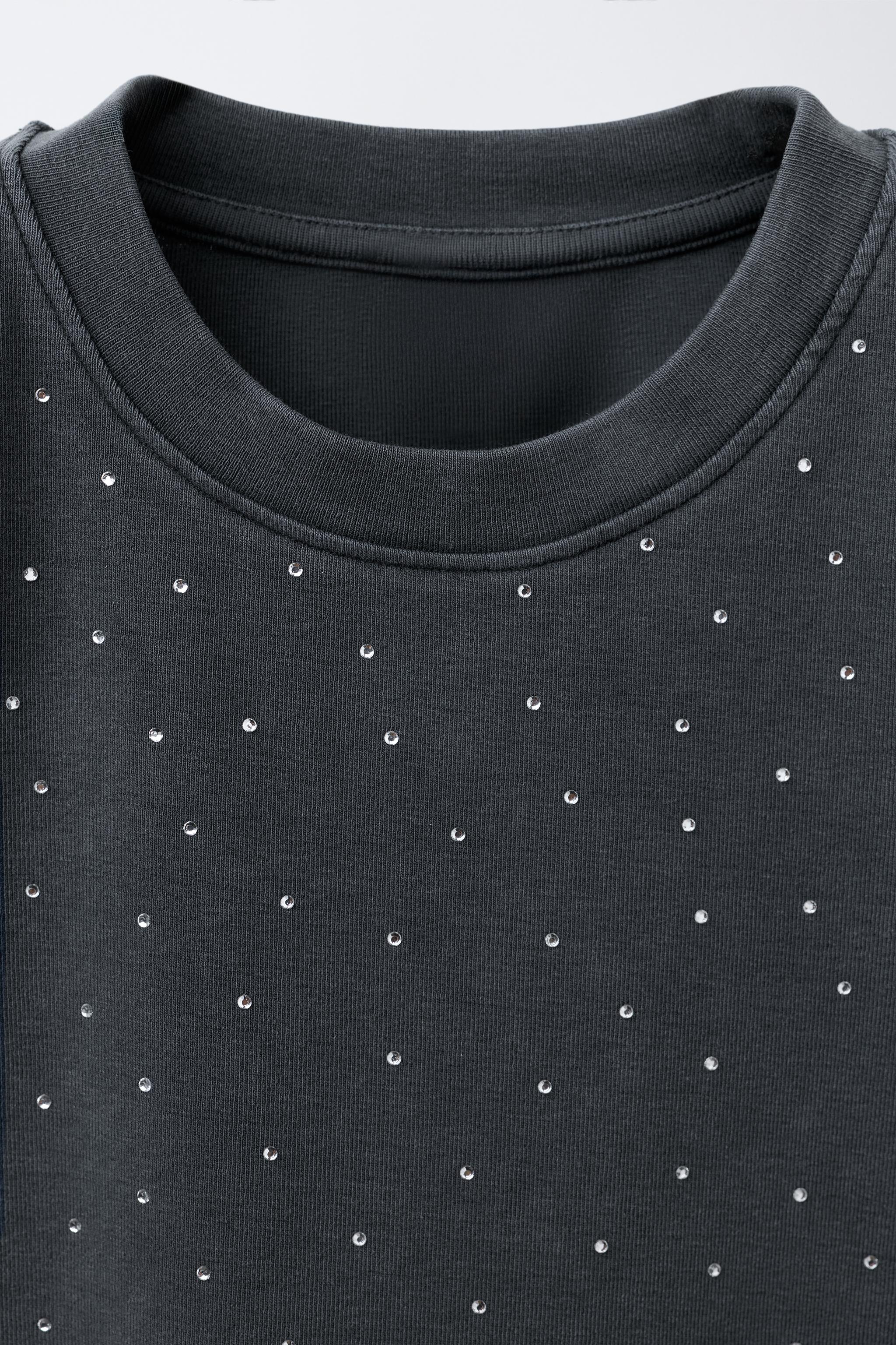 RHINESTONE WASHED EFFECT T-SHIRT